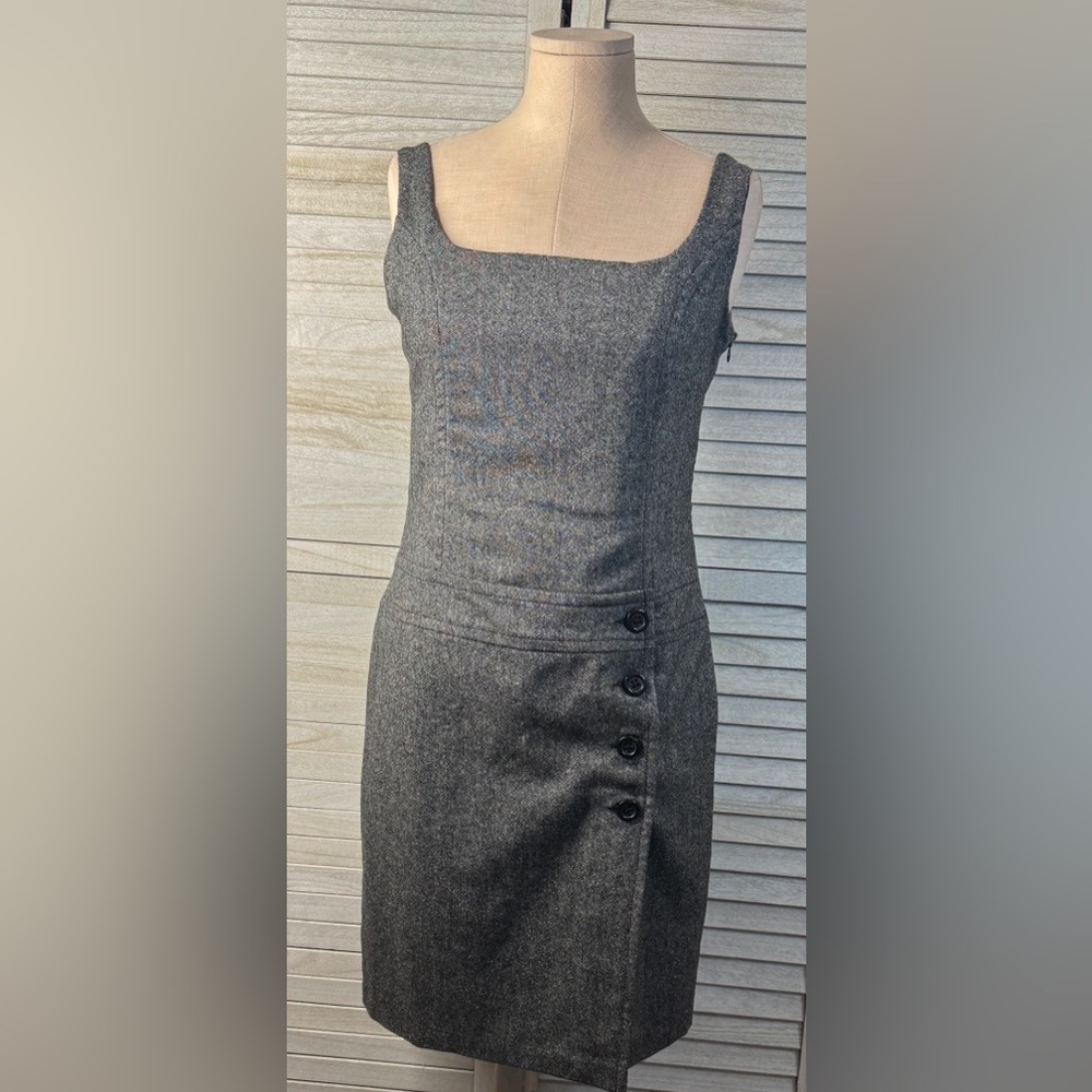 United Colors of Benetton Gray Tweed Workwear Dress Midi Career Chic Medium - Picture 2 of 12